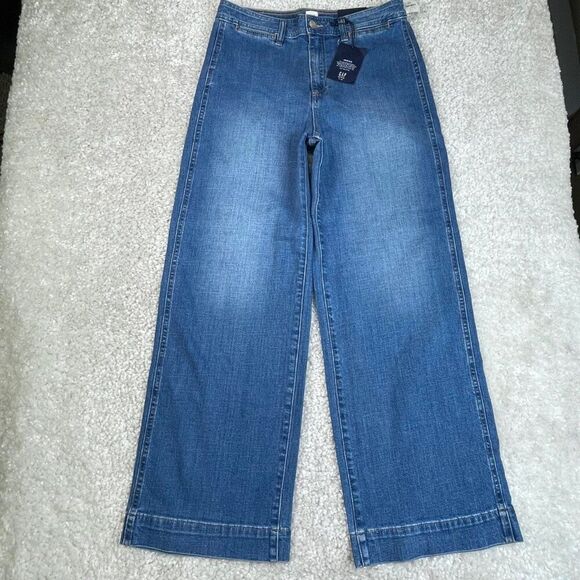 Gap High Rise Wide Leg Crop Jean Medium Indigo Wash 10/30 Tall NEW - Picture 3 of 11